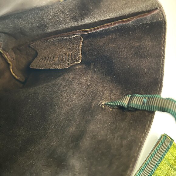 MIU MIU Green Plaid Pony Hair Leather Mini Tote Bag with Coin Card Holder - Picture 14 of 15